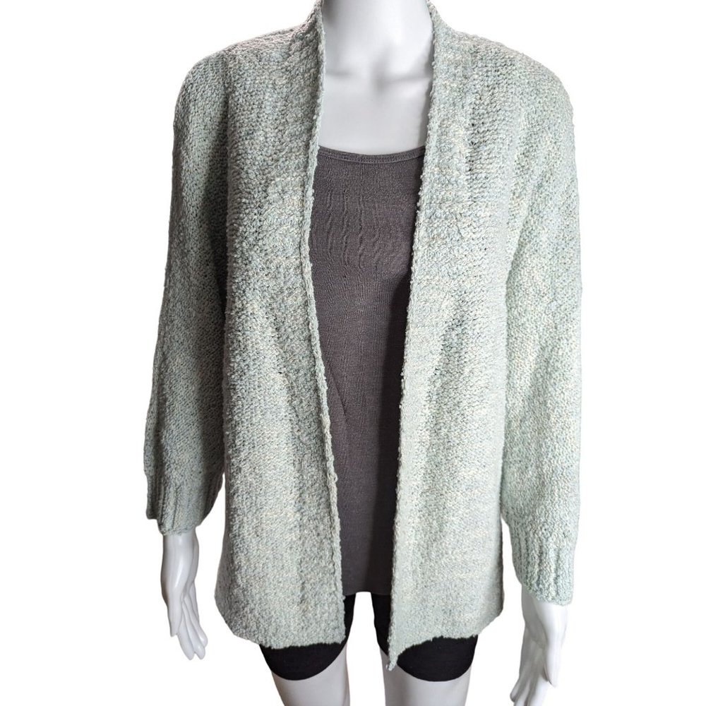Pure Jill Mint Green Open Front Cardigan Cotton/Poly Blend Loose Knit Sz S